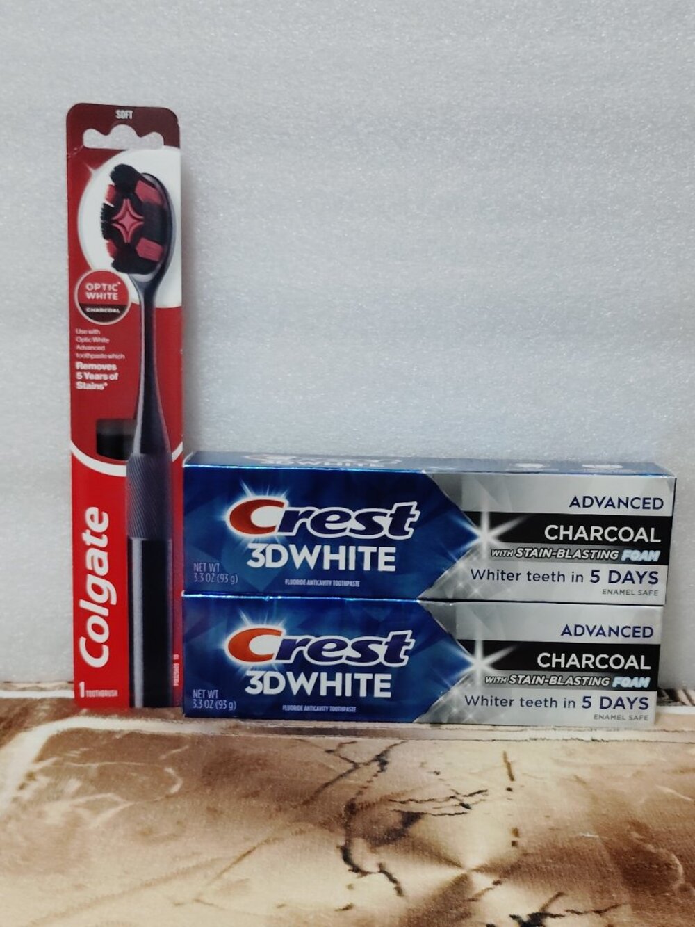 Crest 3D White Advanced Charcoal Teeth Whitening Toothpaste & Colgate Toothbrush